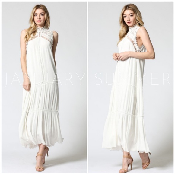 ☀️IVORY WHITE BOHO LACE DRESS - Picture 2 of 2